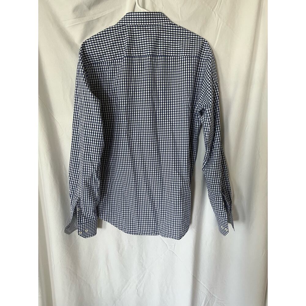 Men's Bugatchi Uomo Shaped Fit Button Down Long Sleeve Shirt Blue grid Medium - Picture 3 of 7